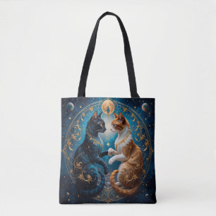 Himmels Katzen in kosmischer Kunst mit Gold und Bl Tasche