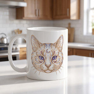 Himmels-Katzen-Tasse Gold & Blau Luxus-Linienkunst Kaffeetasse