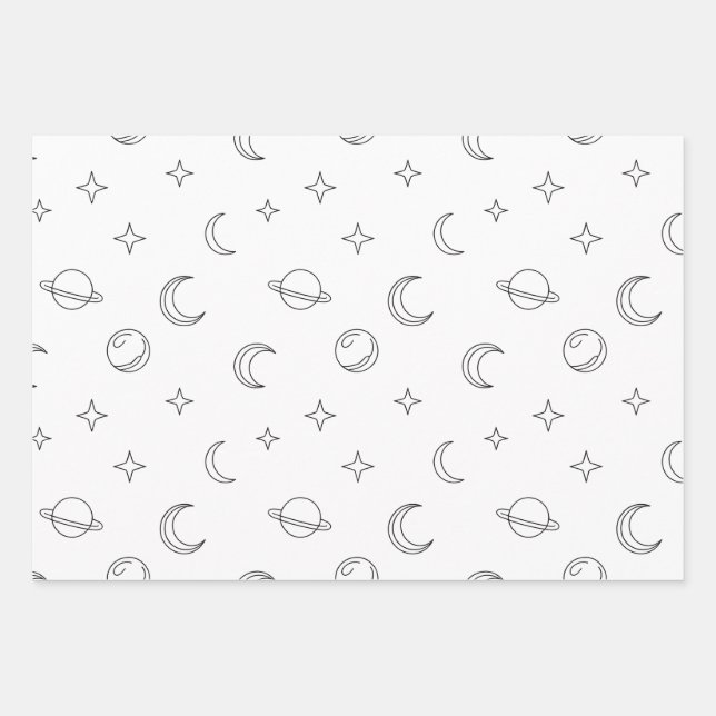 Himmels-Linienkunst Geschenkpapier Set (Vorderseite)