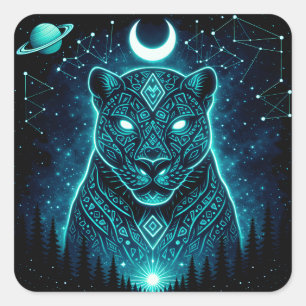 Himmels-Panther – Kosmische Schatten-Wildlife-Gala Quadratischer Aufkleber