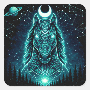 Himmels Pferd – Kosmische Freiheit Wildlife Galaxi Quadratischer Aufkleber