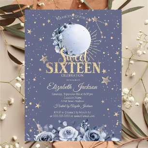 Himmels-Sonne, Blaue Mond Sterne Pastell Sweet 16 Einladung