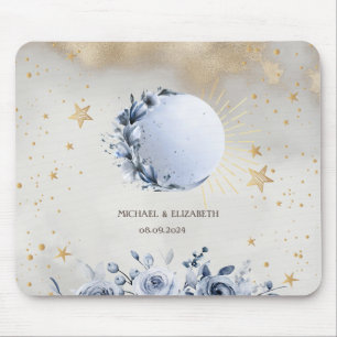 Himmels-Sonne, Blaue Mondrosen, Sterne-Nacht-Himme Mousepad