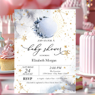 Himmels-Sonne,Blauer Mond,Sternchen Baby Shower  Einladung