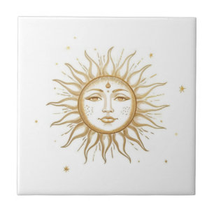 Himmels-Sonne mit Gesicht Gold und Weiß Fliese