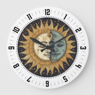 Himmels-Sonne-Mond-Gesichter Große Wanduhr