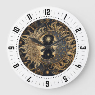 Himmels-Sonne-Mond-Gesichter Große Wanduhr
