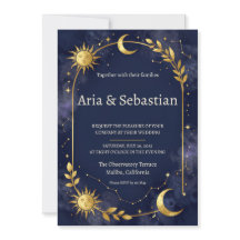 Himmels-Sonne-Mond-Sterne-Navy-Goldene-Hochzeits-E
