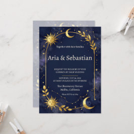 Himmels-Sonne-Mond-Sterne-Navy-Goldene-Hochzeits-E Einladung