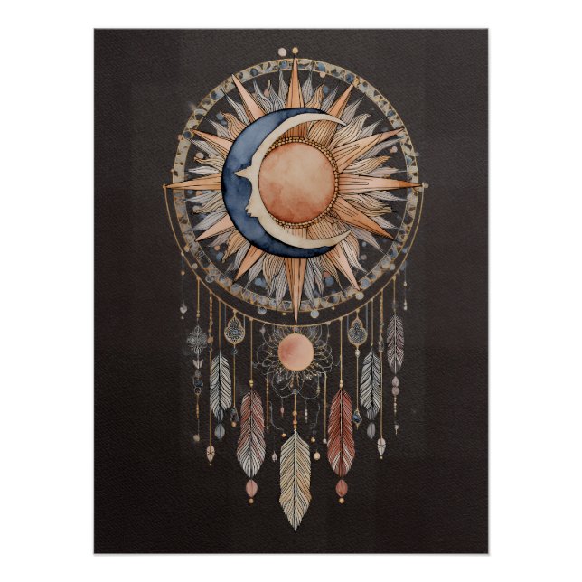 Himmels-Sonne-Mond-Traumfänger Poster (Vorderseite)