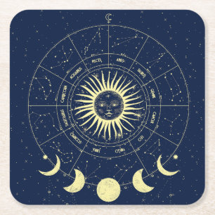 Himmels-Sonne-Mondphasen-Tierkreis Rechteckiger Pappuntersetzer