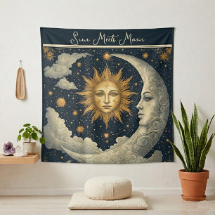 Himmels-Sonne trifft Mond-Zodiak-Spiritual-Kosmos Wandteppich