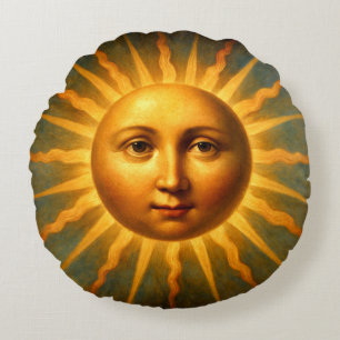 Himmels-Sonne und Halbmond-Gesicht Rundes Kissen