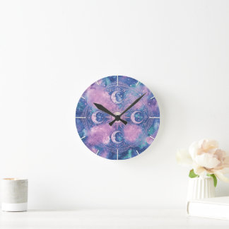 Himmels-Sonne- und Mond-Mandala-Galaxie-Nebel Runde Wanduhr