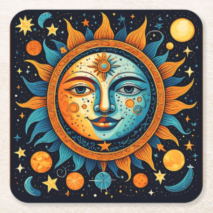 Himmels-Sonne-und-Mond-Sweatshirt Rechteckiger Pappuntersetzer