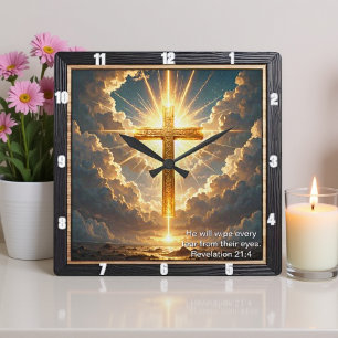 Himmels-Tor Goldenes Kreuz Sonnenuntergang Offenba Quadratische Wanduhr