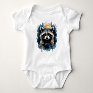 Himmels-Waschbär-Wasserfarben-Mond-Wald-Kunst Baby Strampler