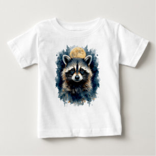 Himmels-Waschbär-Wasserfarben-Mond-Wald-Kunst Baby T-shirt