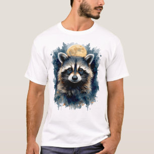 Himmels-Waschbär-Wasserfarben-Mond-Wald-Kunst T-Shirt
