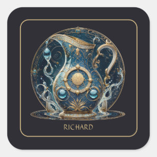 Himmels-Wasserträger Zodiac Sternzeichen Schwarz G Quadratischer Aufkleber