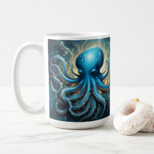 Himmels Wellen: Die Blaue Oktopus-Fraktalkunst Kaffeetasse