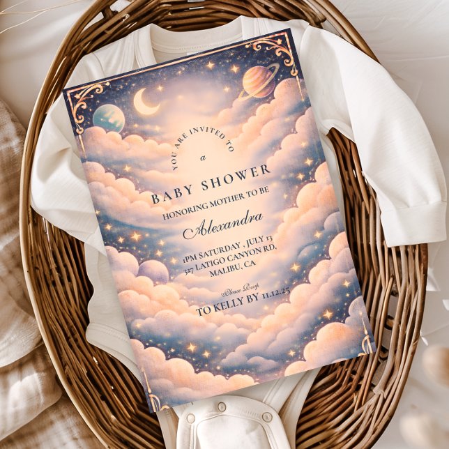 Himmels Wolken Sterne Babyparty Einladung (Von Creator hochgeladen)