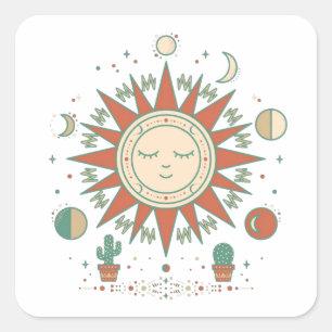 Himmels Wüsten-Rundsticker - Sonne Mond Planet C Quadratischer Aufkleber