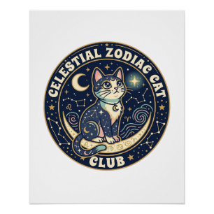 Himmels-Zodiak-Katze Niedliche Katze T-Shirt-Desig Poster