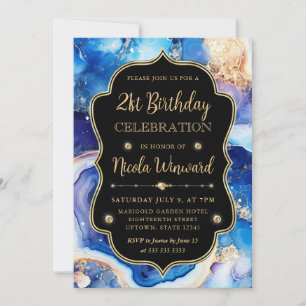 Himmelsachat   Blau Lila Marmor Geburtstag Einladung