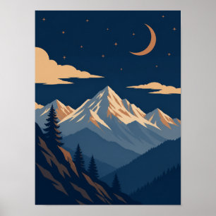 Himmelsalpen-Dämmerung-Mondlicht-Bergplakat Poster