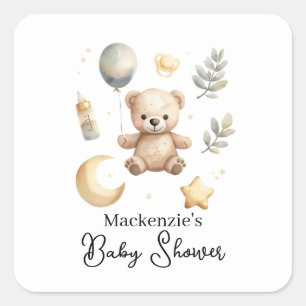 Himmelsbär-Babyshower im Wasserfarb-Stil Quadratischer Aufkleber