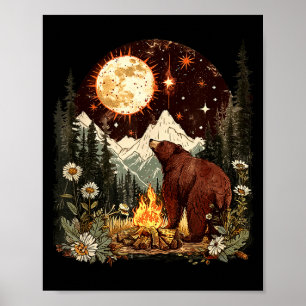 Himmelsbär Lagerfeuer Mond Camper Camping Poster