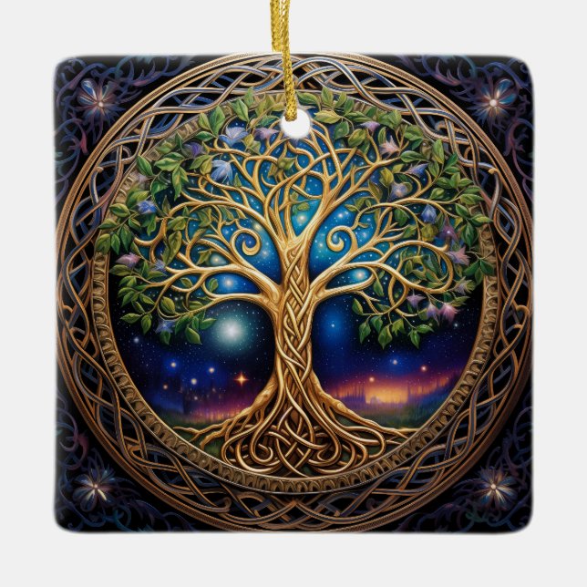 Himmelsbaum des Lebens keltischer Knoten Keramikornament (Vorderseite)