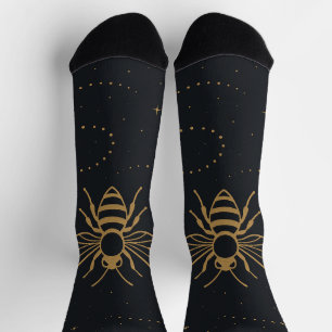 Himmelsbienenpfad – Elegantes kosmisches Gold-Desi Socken