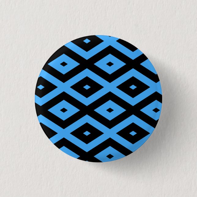 Himmelsblau und schwarz - Diamantenmuster Button (Vorderseite)