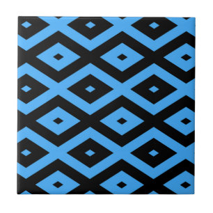 Himmelsblau und schwarz - Diamantenmuster Fliese