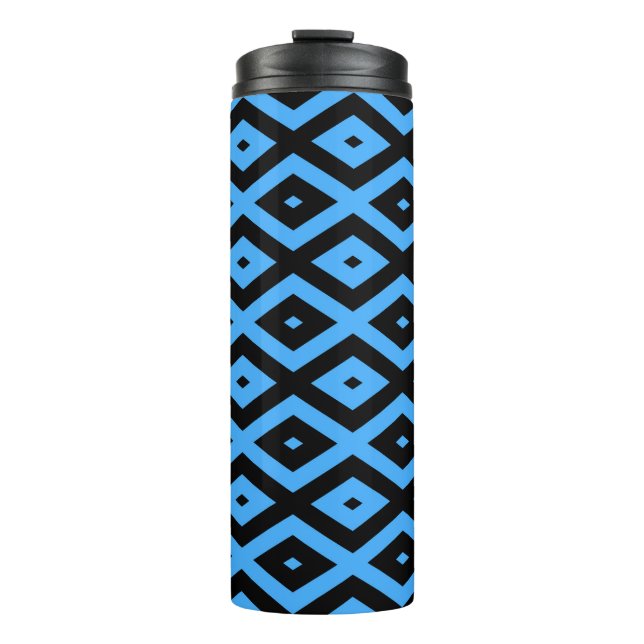 Himmelsblau und schwarz - Diamantenmuster Thermosbecher (Vorderseite)