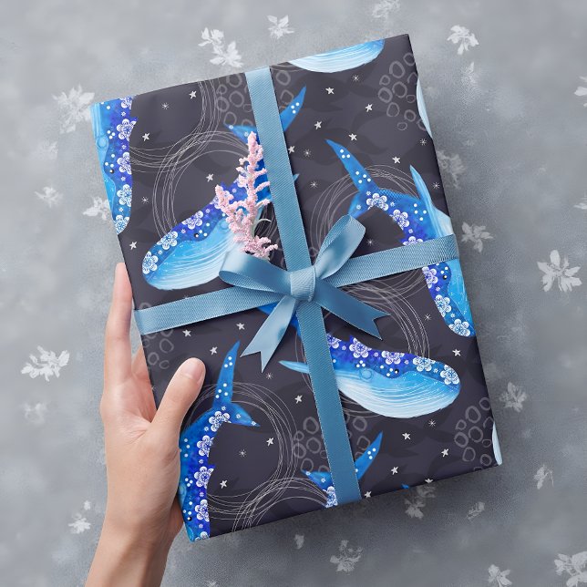 Himmelsblaues Wal-Nachtmuster  Geschenkpapier (Von Creator hochgeladen)
