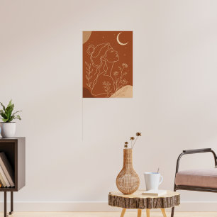Himmelsboho-Frau-Linienkunst mit Mond und Sternen  Poster
