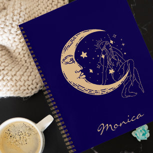 Himmelsfrau Mond & Sterne, Boho, elegantes Gold Notizbuch