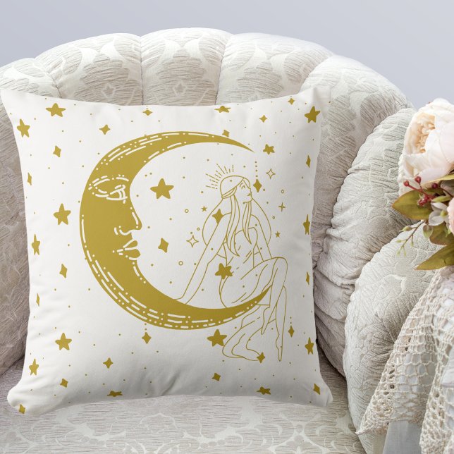 Himmelsfrau, Mondsterne, boho, elegante Astronomie Kissen (Von Creator hochgeladen)