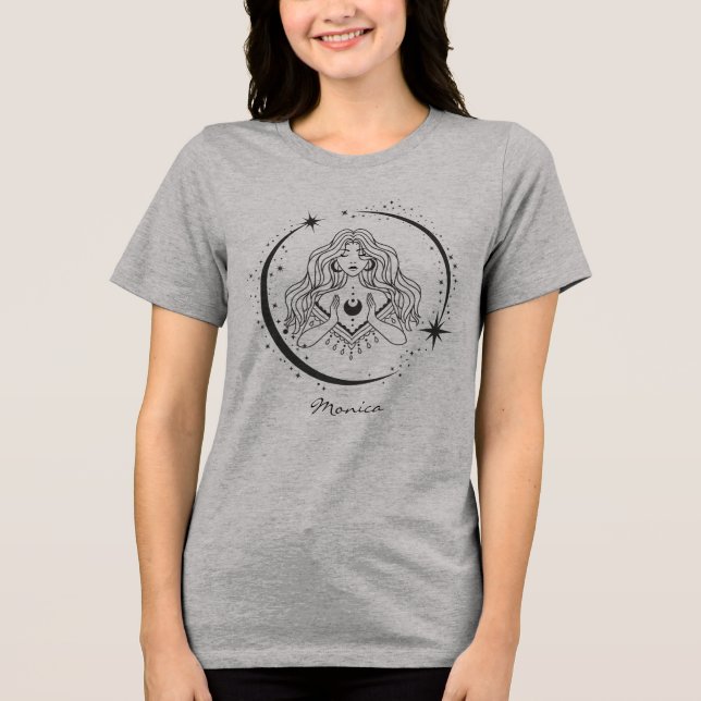 Himmelsfrau, Mondsterne, boho, elegante Astronomie Tri-Blend Shirt (Vorderseite)