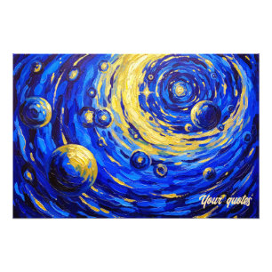 Himmelsgalaxie Wirbel Malerei Blau Gold Kosmisch Fotodruck