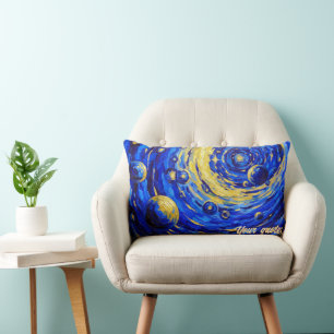 Himmelsgalaxie Wirbel Malerei Blau Gold Kosmisch Lendenkissen