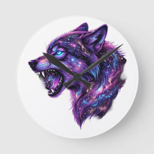Himmelsgalaxie Wolf Brüllt Grafik T-Shirt Runde Wanduhr