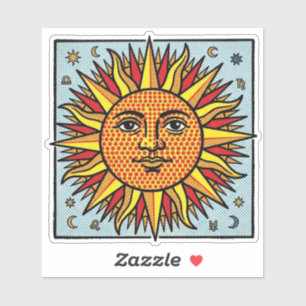Himmelsgesicht im Pop-Art-Comic-Stil Sonnenstrahle Aufkleber