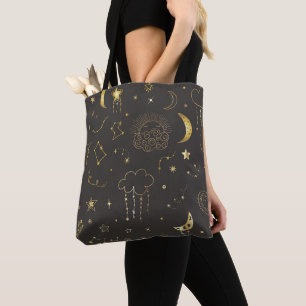 Himmelsgoldene Sterne, Mond und Sternbilder Tasche