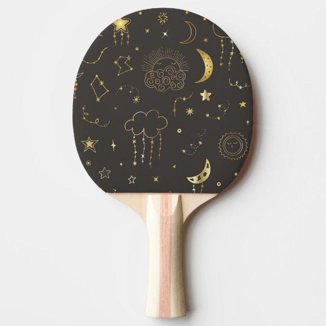 Himmelsgoldene Sterne, Mond und Sternbilder Tischtennis Schläger (Vorderseite)
