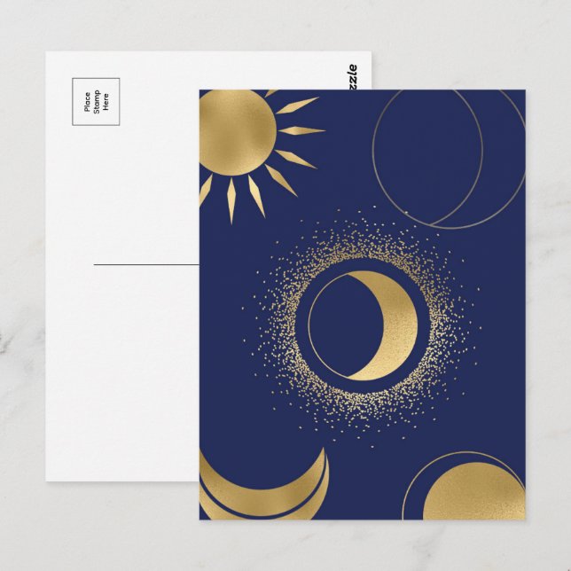 Himmelsgoldenmondphasen Ekliptik lila Blau Postkarte (Vorne/Hinten)