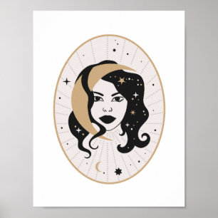 Himmelsgöttin Mond Gesicht Magie Sterne Mystische Poster